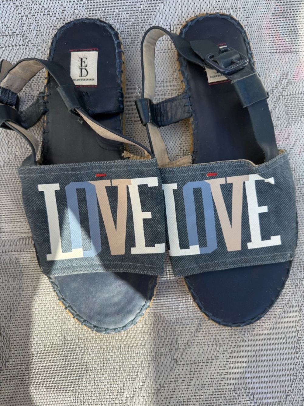 Ellen DeGeneres Navy Blue 'LOVE' Canvas Slide Sandals